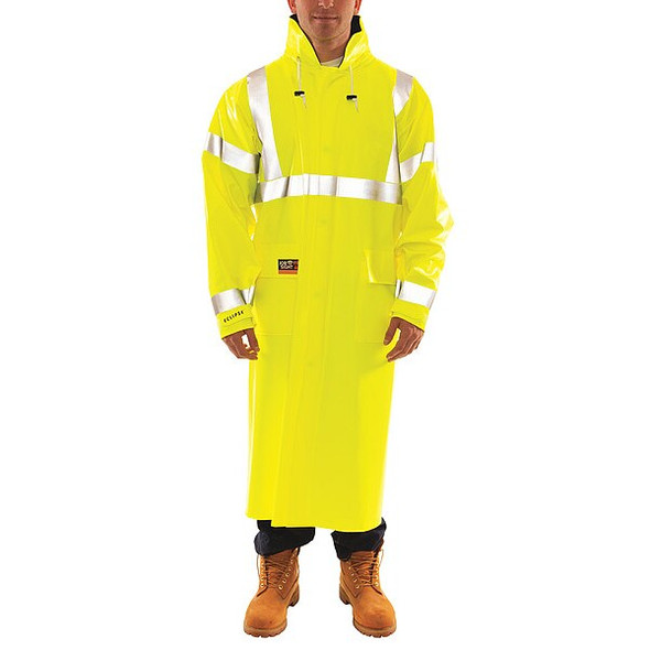 Tingley Arc Flash Flame Resistant Rain Coat, PVC, Class 3 Lime, 2XL C44122
