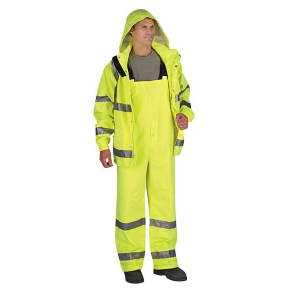 High Visibility Rain Jacket with hood, Polyester, Class 3 R, Green-Yellow, 5XL  J24122