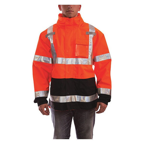 High Visibility Rain Jacket with hood, Polyester, Class 3 R, Orange, 3XL