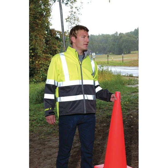 Tingley Breathable Rain Jacket, Polyester, Class 3 R, Green/Yellow, XL J25022