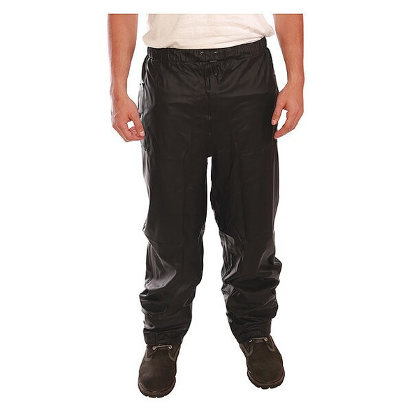 Rain Pants, Polyurethane, 31 in Inseam, Drawstring Closure, Black, Size XL
