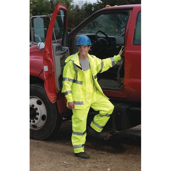 Tingley High Visibility Rain Jacket with hood, Polyester, Class 3 R, Green/Yellow, 3XL J24122