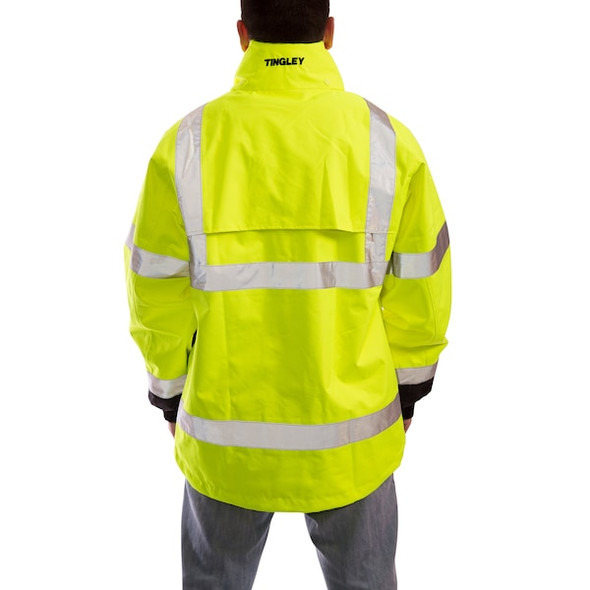 Tingley High Visibility Rain Jacket with hood, Polyester, Class 3 R, Green/Yellow, L J24122