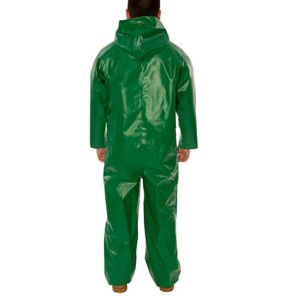 Flame Resistant Coverall Rain Suit, PVC, 17 mil Thick, Attached Hood, Green, L  V41108