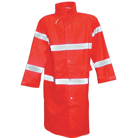 High Visibility Rain Coat with Hood, Polyester, Class 3 R, Orange, XL