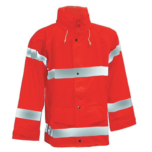 High Visibility Rain Jacket with Hood, Polyurethane, Class 3 P, Orange, L