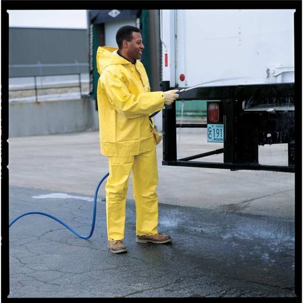 3-Piece Rainsuit w-Detachable Hood, PVC, Bib Overalls, .2mm Thickness, Yellow, M  S61317