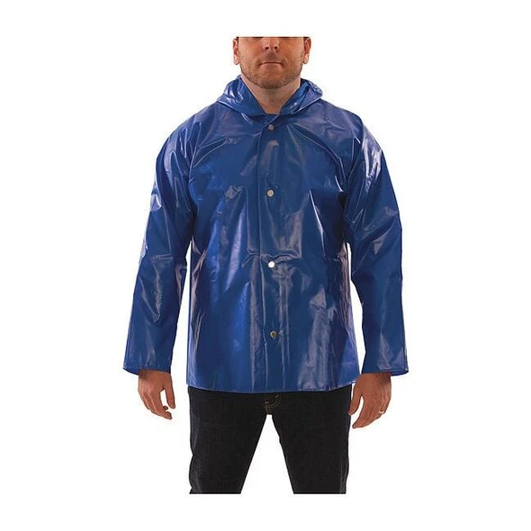 Men's Rain Jacket, Polyurethane, Snaps with Storm Flap, Blue, 3XL