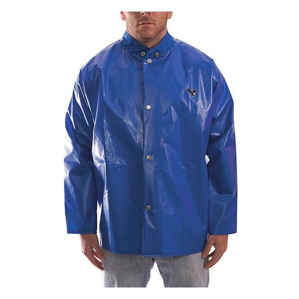Men's Rain Jacket, Polyurethane, Snaps with Storm Flap, Blue, XL