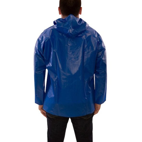 Men's Rain Jacket, Polyurethane, Snaps with Storm Flap, Blue, L  J22161.LG