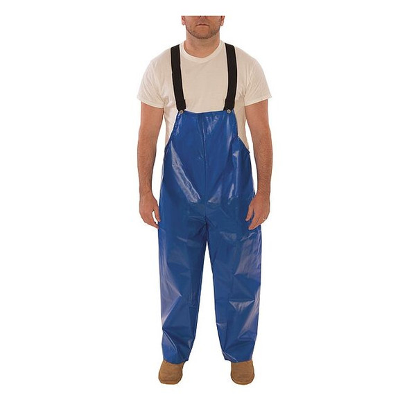 Rain Bib Overall, Polyurethane, 32 in Inseam, 10 mil Thickness, Blue, 2XL