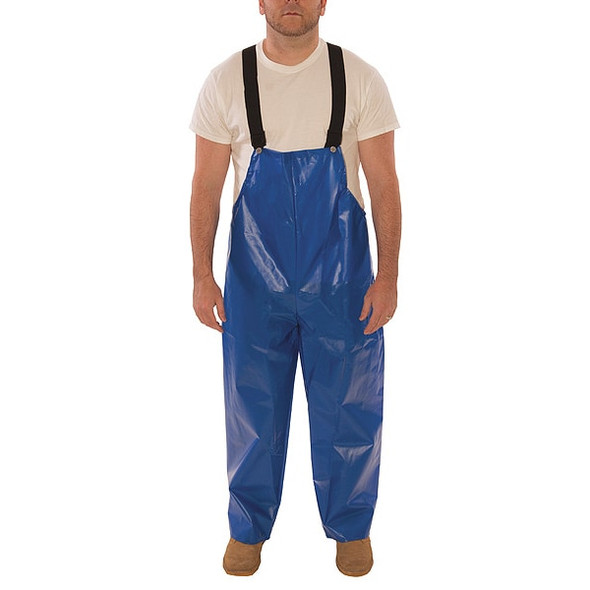 Rain Bib Overall, Polyurethane, 28 in Inseam, 10 mil Thickness, Blue, S