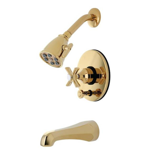 Tub and Shower Faucet, Standard, 3, Wall Mount, Polished Brass
