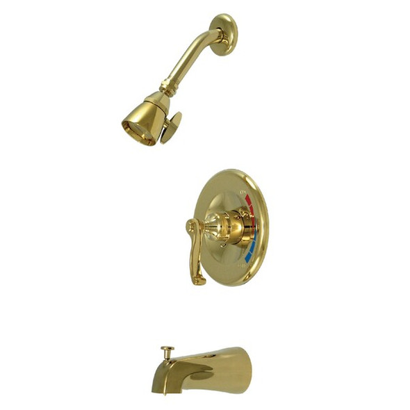Tub and Shower Faucet, Standard, 3, Wall Mount, Polished Brass