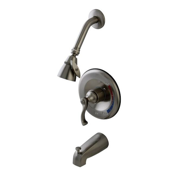 Kingston Brass Tub and Shower Faucet, Brushed Nickel, Wall Mount KB8638FLT