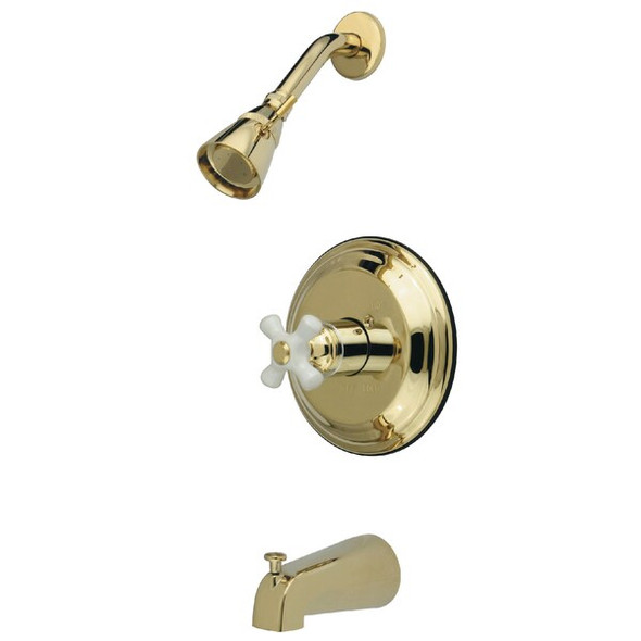 Tub and Shower Faucet, Standard, 3, Wall Mount, Polished Brass