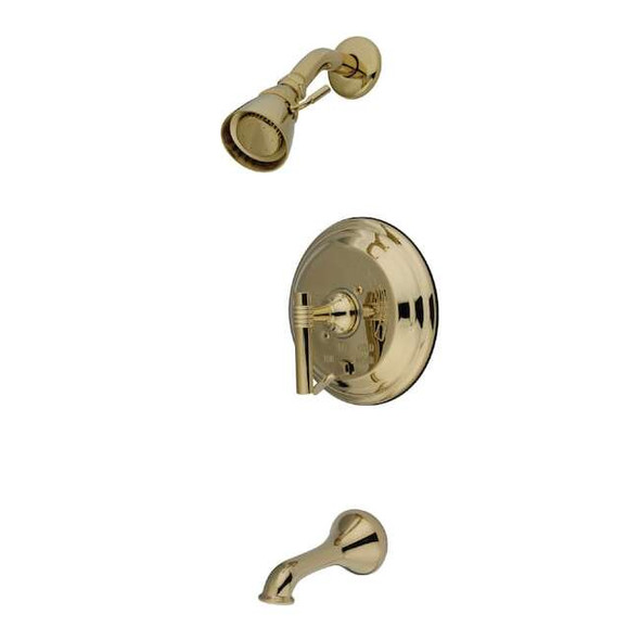 Tub and Shower Faucet, Standard, 3, Wall Mount, Polished Brass