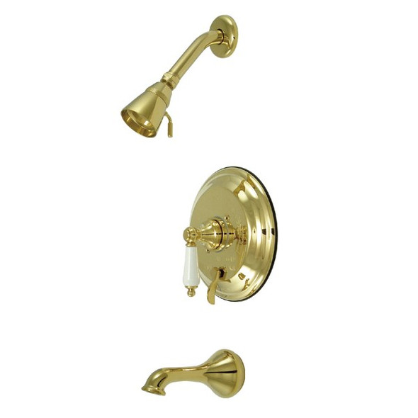 Tub and Shower Faucet, Standard, 3, Wall Mount, Polished Brass