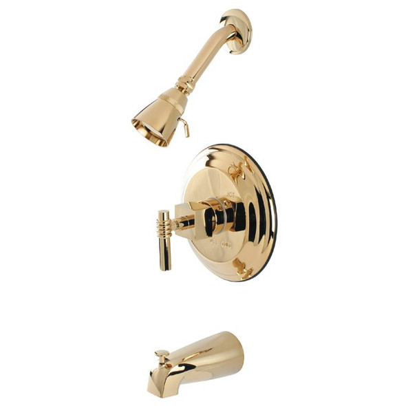 Tub and Shower Faucet, Standard, 3, Wall Mount, Polished Brass