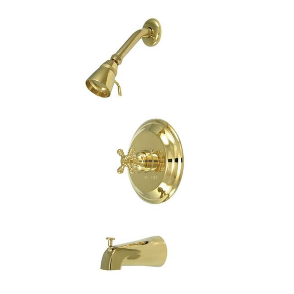 Tub and Shower Faucet, Standard, 3, Wall Mount, Polished Brass