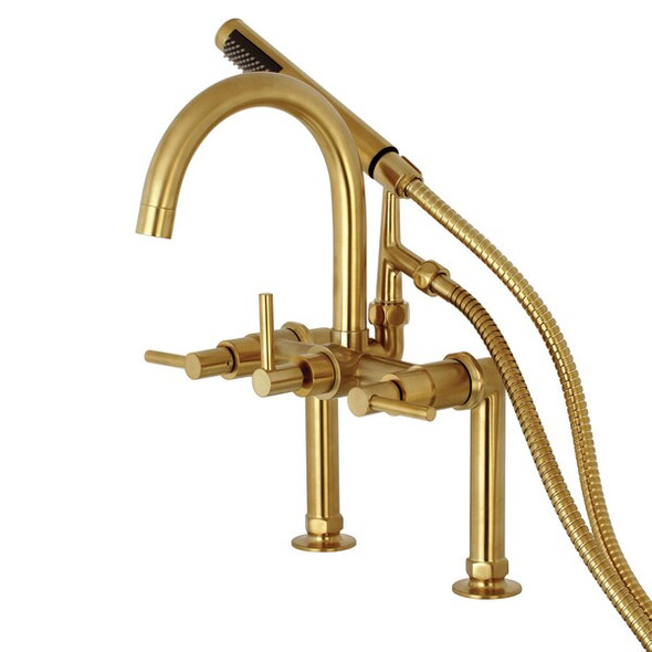 Deck-Mount Clawfoot Tub Faucet, Brushed Brass, Deck Mount