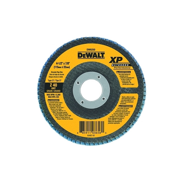 XP™ Extended Performance Flap Disc, 4-1/2 in dia, 40 Grit, 7/8 in Arbor, 13300 RPM, T27 Pack of 10