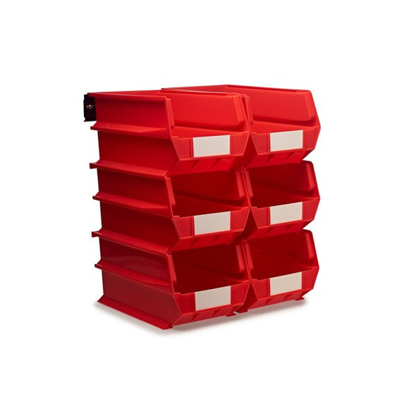 Wall Storage Unit W/ (6) 14-3/4" L x 8-1/4" W x 7" H Red Bins & Wall Mount Rails