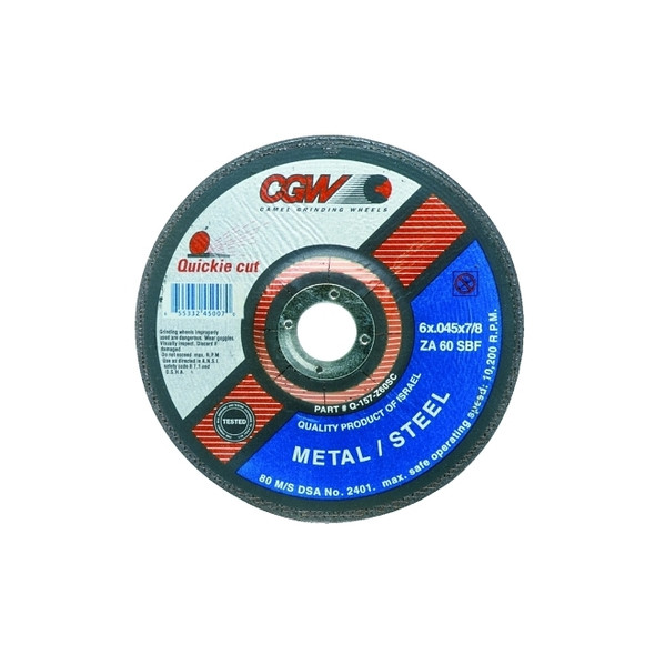 Quickie Cut™ Extra Thin Type 27 Cut-Off Wheel, 6 in dia, 7/8 in Arbor, 60 Grit Pack of 25