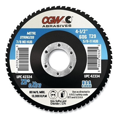 Prem Z3 Reg T29 Flap Disc, 4-1/2 in dia, 60 Grit, 7/8 Arbor, 13300 rpm Pack of 10