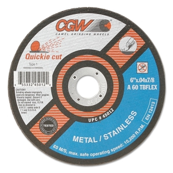 Quickie Cut™ Type 1 Extra Thin Cut-Off Wheel, 6 in dia, 0.040 in Thick, 7/8 in Arbor, 60 Grit Pack of 25