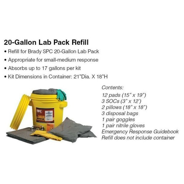 Brady Spill Kit Refill, 15 gal Volume Absorbed per Kit, 20 gal Capacity, Refill, Gray SKA20-R