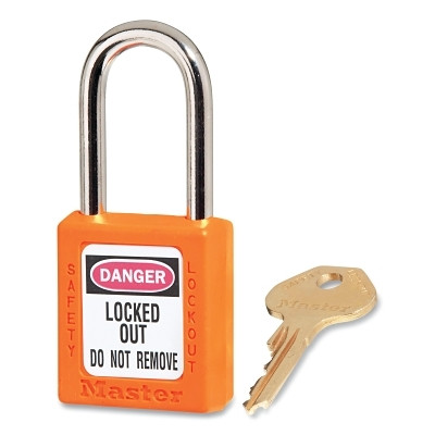 Zenex™ Thermoplastic Safety Lockout Padlock, 410, 1-1/2 W x 1-3/4 H Body, 1-1/2 in H Shackle, KD, Orange Pack of 6