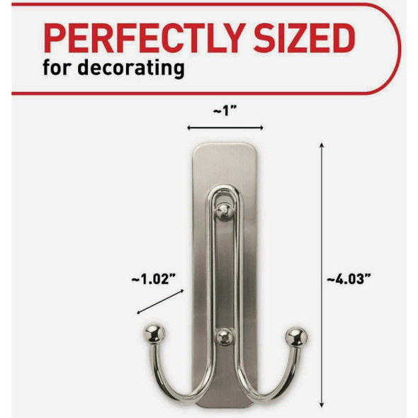Command Large Double Bath Hook, Satin Nickel, 1 Hook, 1 Strip