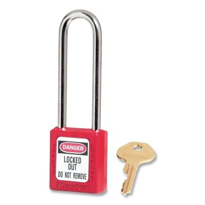 Zenex™ Thermoplastic Safety Lockout Padlock, 410, 1-1/2 W x 1-3/4 H Body, 3 in H Shackle, KD, Red Pack of 6