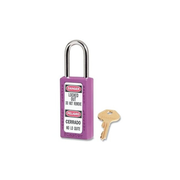 Zenex™ Thermoplastic Safety Lockout Padlock, 411, 1-1/2 W x 3 H Body, 1-1/2 in H Shackle, KD, Purple Pack of 6