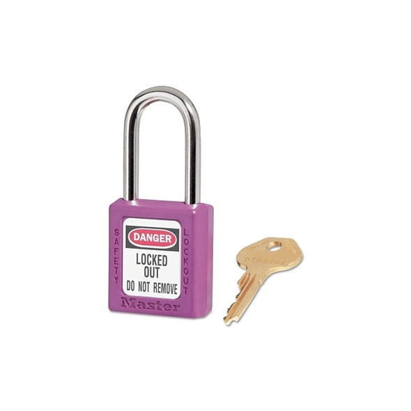 Zenex™ Thermoplastic Safety Lockout Padlock, 410, 1-1/2 W x 1-3/4 H Body, 1-1/2 in H Shackle, KD, Purple Pack of 6