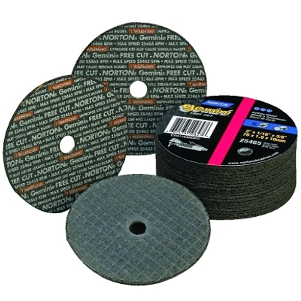 Gemini Type 1 Reinforced Cut-Off Wheel, 3 in dia, 1/16 in Thick, 3/8 in Arbor, 36 Grit Aluminum Oxide Pack of 25