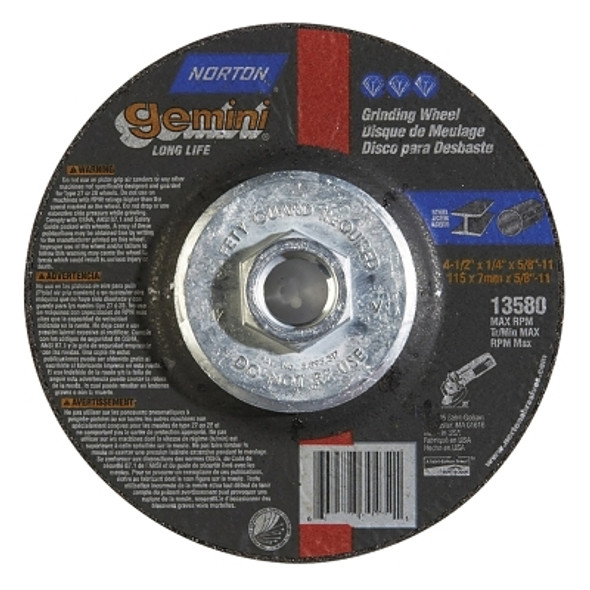Gemini® Type 27 Grinding and Cutting Wheel, 4-1/2 in dia x 1/4 in T x 5/8 in-11 Arbor Hole, AO Pack of 10