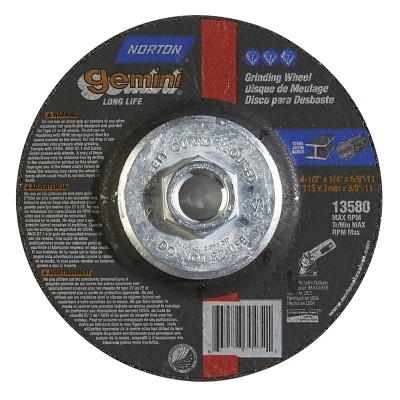 Gemini® Type 27 Grinding and Cutting Wheel, 4-1/2 in dia x 1/4 in T x 5/8 in-11 Arbor Hole, AO Pack of 10