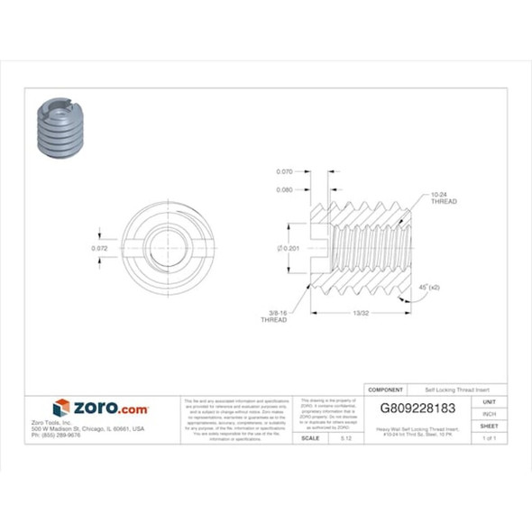 Heavy Wall Self Locking Thread Insert, No. 10-24 Int Thrd Sz, Steel, 10 PK  329-3IC-PK10