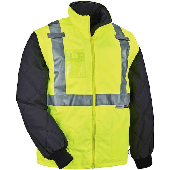 Ergodyne 3-in-1 Jacket/Vest, 300D Oxford Polyester, Class 2 Type R, Hi-Viz Lime, 4XL 8287