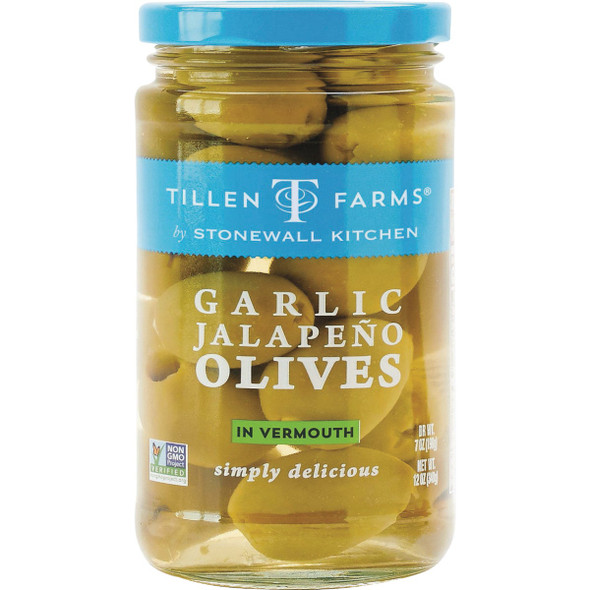 Tillen Farms 12 Oz. Garlic Jalapeno Olives 300302 Pack of 6