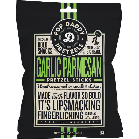 Pop Daddy 3 Oz. Garlic Parmesan Pretzel Sticks 557 Pack of 15