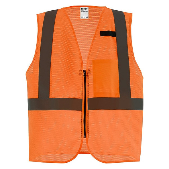Class 2 High Visibility Orange Mesh One Pocket Safety Vest - L/XL