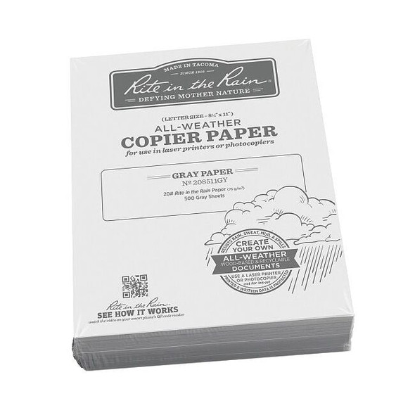 Rite in the Rain Waterproof Laser Paper,20 lb,PK500 208511GY