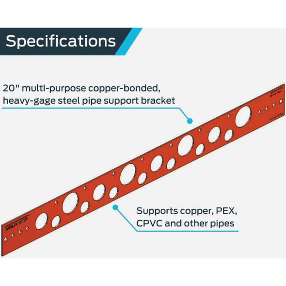 HoldRite 20 In. Copper-Bonded Flat Bracket for 1/2 In., 3/4 In. or 1 In. Pipe