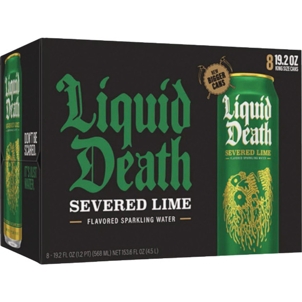 Liquid Death 19.2 Oz. Severed Lime 100% Sparkling Mountain Water Pack of 12 1700222 606105