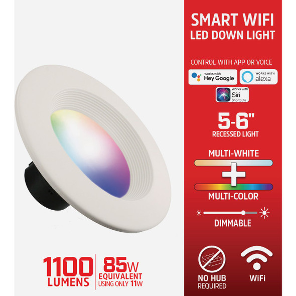 Energizer 6 In. 1100 Lm. RGB & CCT LED Smart Recessed Retrofit Light Kit EDC2-1001-RGB 518164