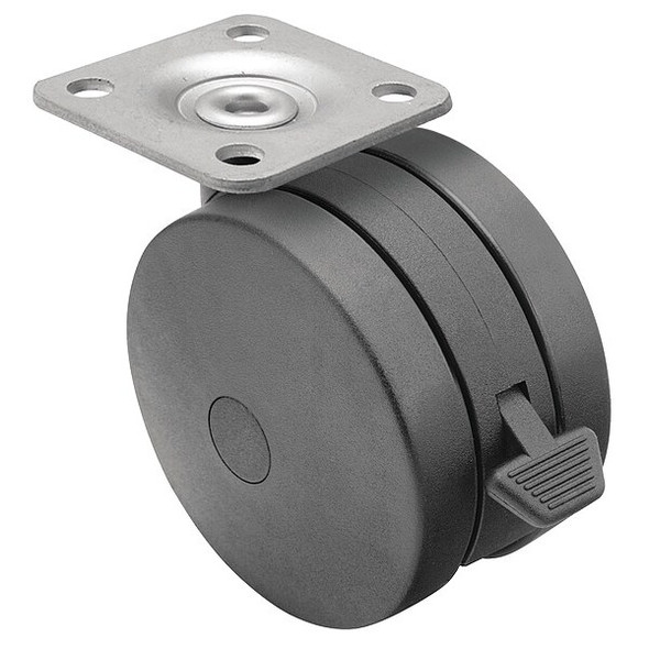 60mm Non-Marking Nylon Swivel Caster, Side Brake, Loads Up To 100 lb