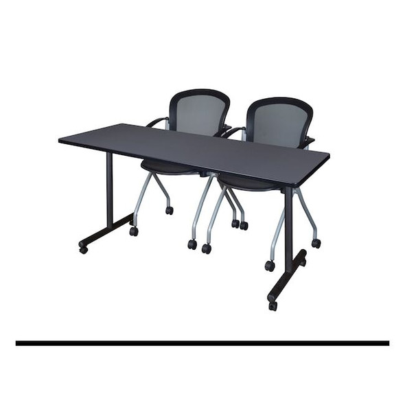 Kobe 60 x 24 in. Mobile T-Base Training Table- Grey, 2 Cadence Nesting Chairs